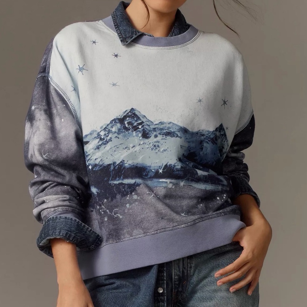 NWT Anthropologie Pilcro Scenic Mountain View Starry Sky Crew Neck size small